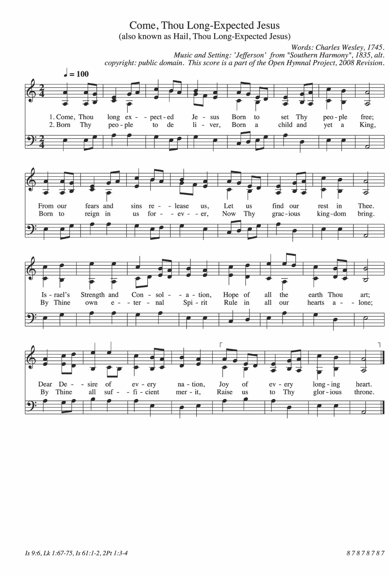 Hymn-Come Thou Long Expected Jesus